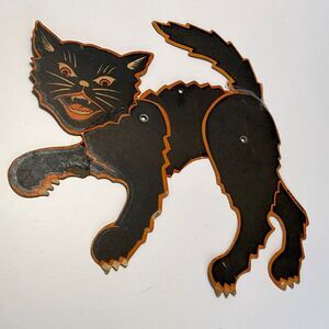 Vintage Halloween Cat Diecut H E Luhrs jointed body; rare 1940's Halloween